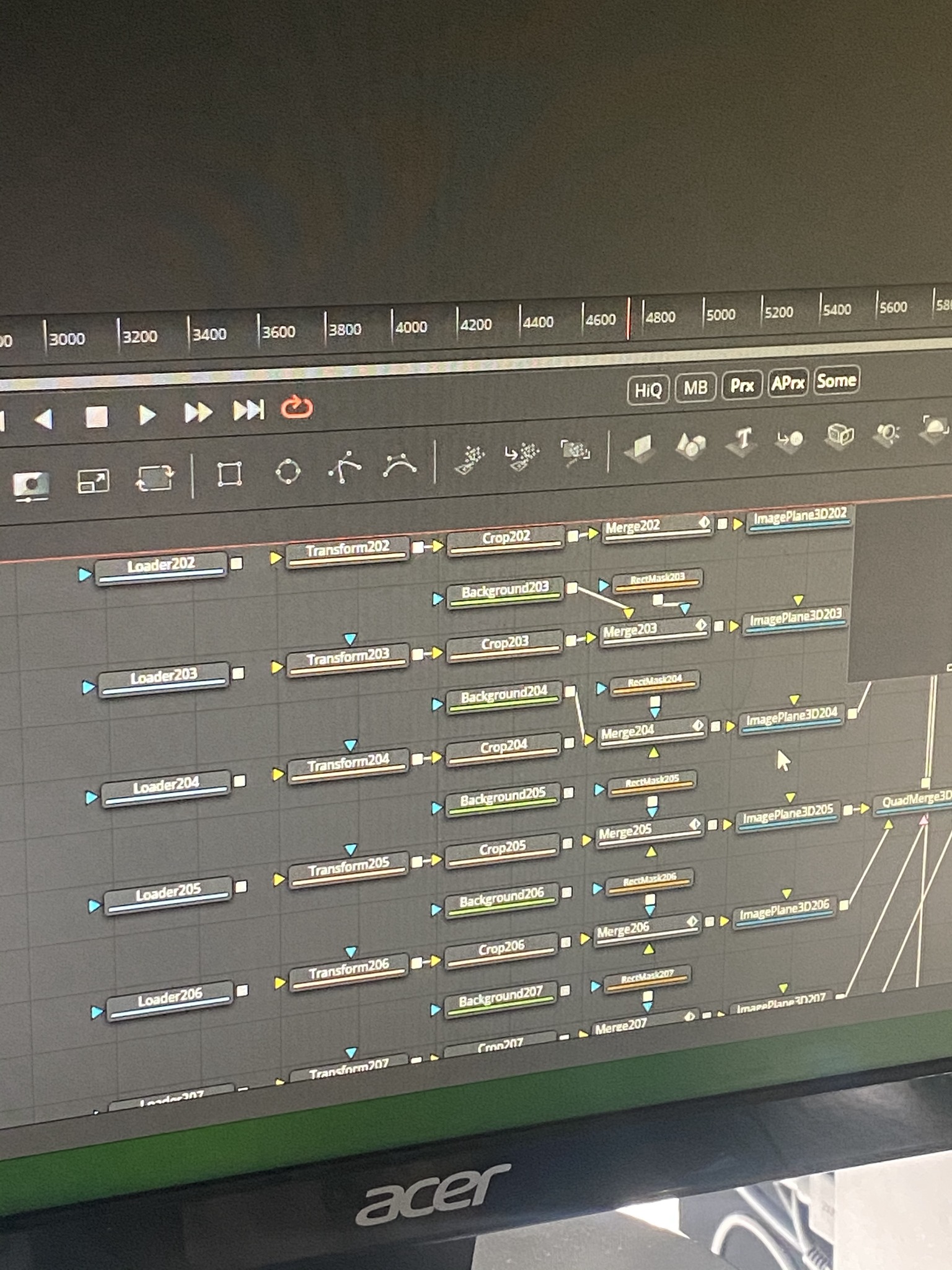 Fusion node tree under construction for compositing musician videos with the candles